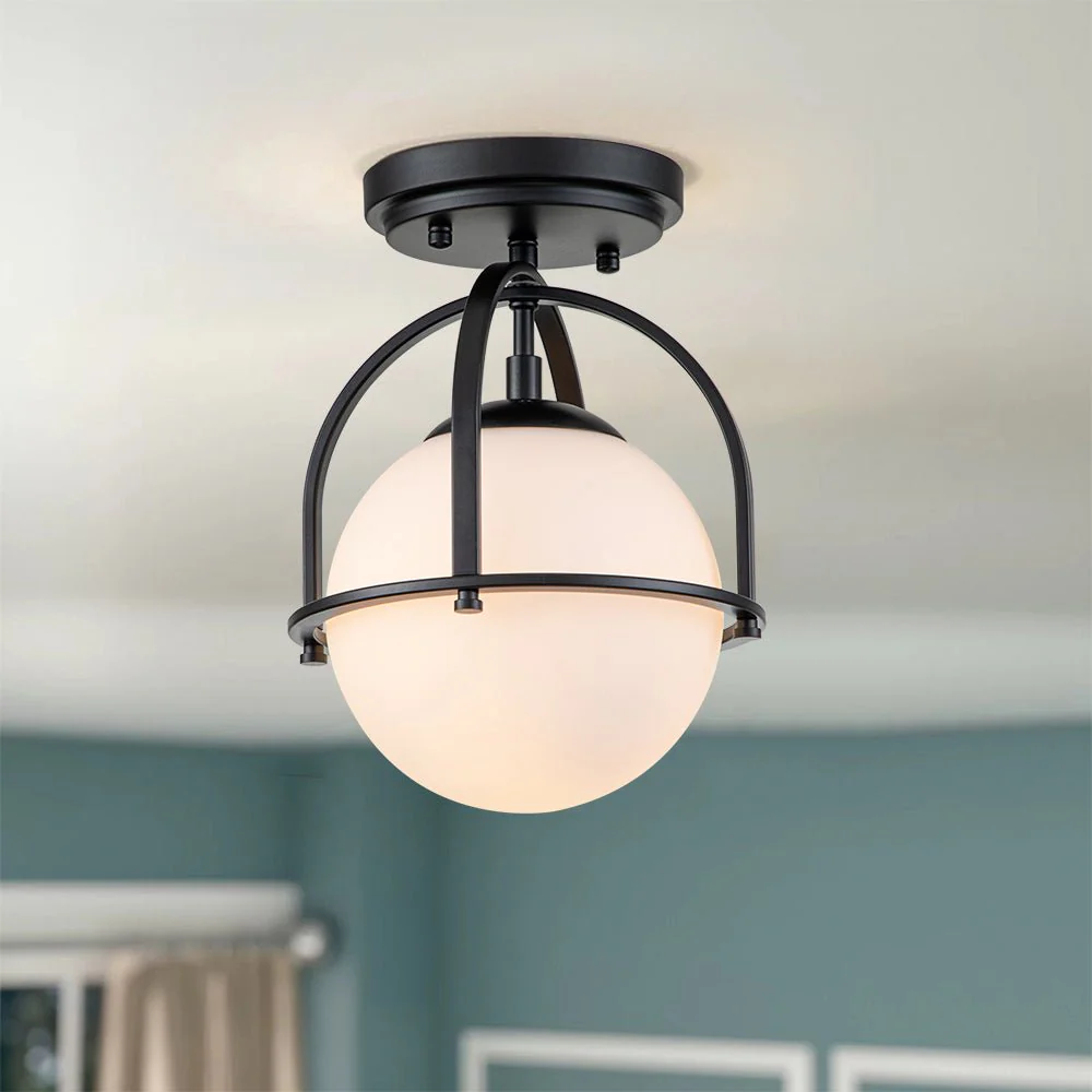 (OpenBox) 1-Light Opal Glass Sphere Semi-Flush Mount - Image 2