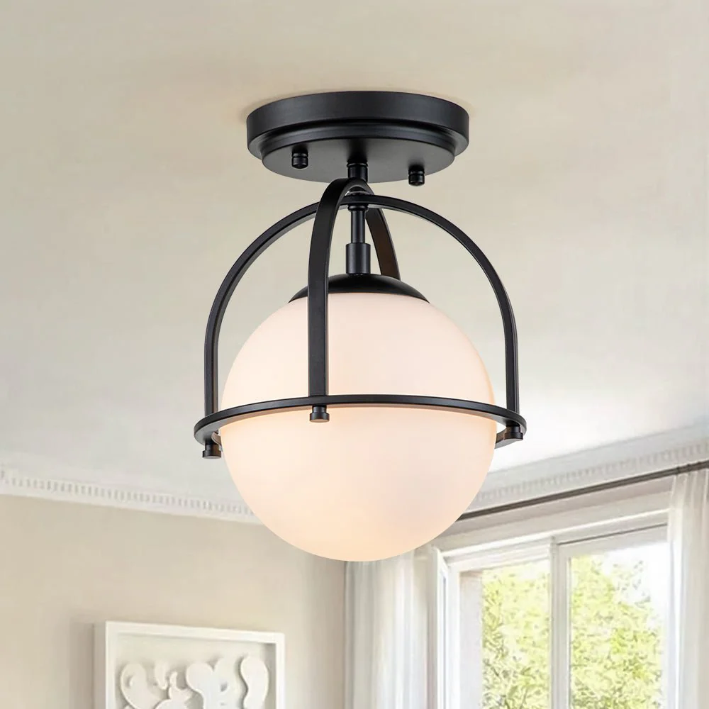 (OpenBox) 1-Light Opal Glass Sphere Semi-Flush Mount - Image 3