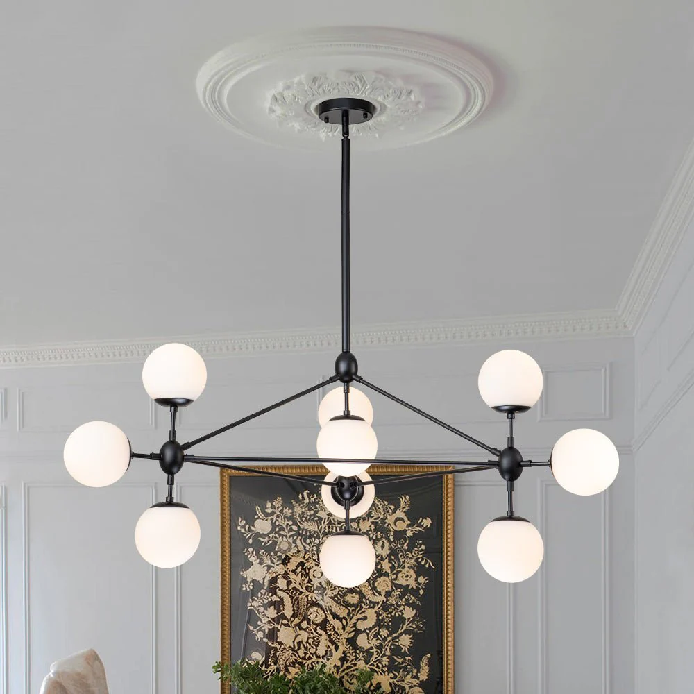 10-Light Frosted Glass Globe Geometric Chandelier - Image 3