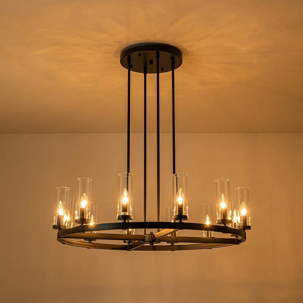(OpenBox) 12-Light Clear Glass Shade Wagon Wheel Chandelier - Image 17