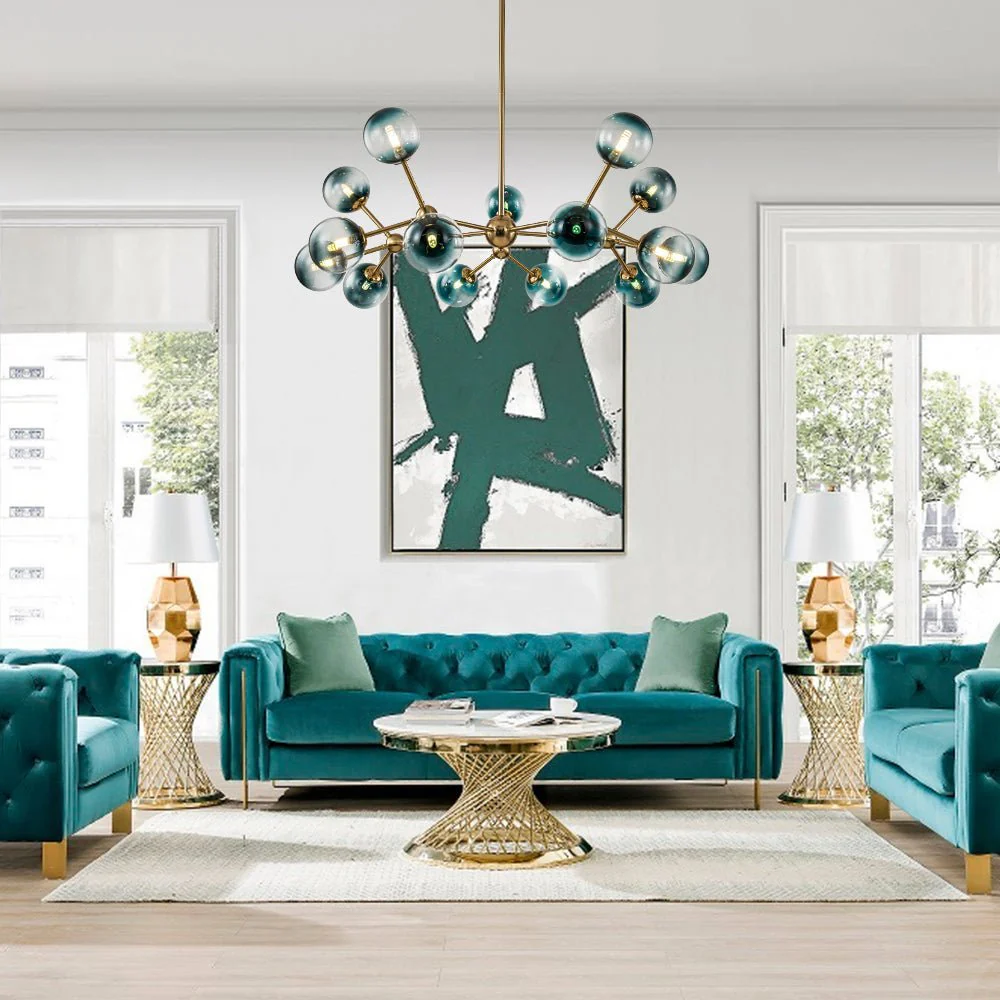 (OpenBox) 15-Light Blue Glass Globe Bubble Sputnik Branch Chandelier - Image 2