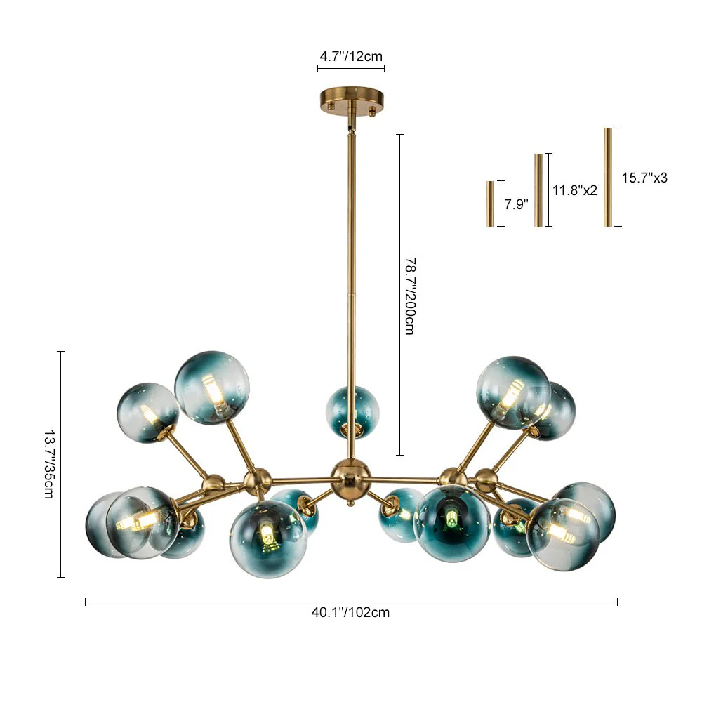 15-Light Blue Glass Globe Bubble Sputnik Branch Chandelier - Image 8