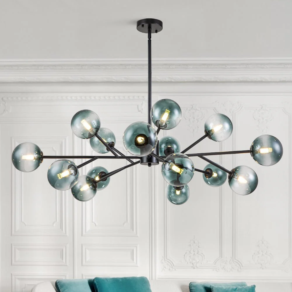 (OpenBox) 15-Light Branch Blue Glass Globe Bubble Chandelier - Image 4
