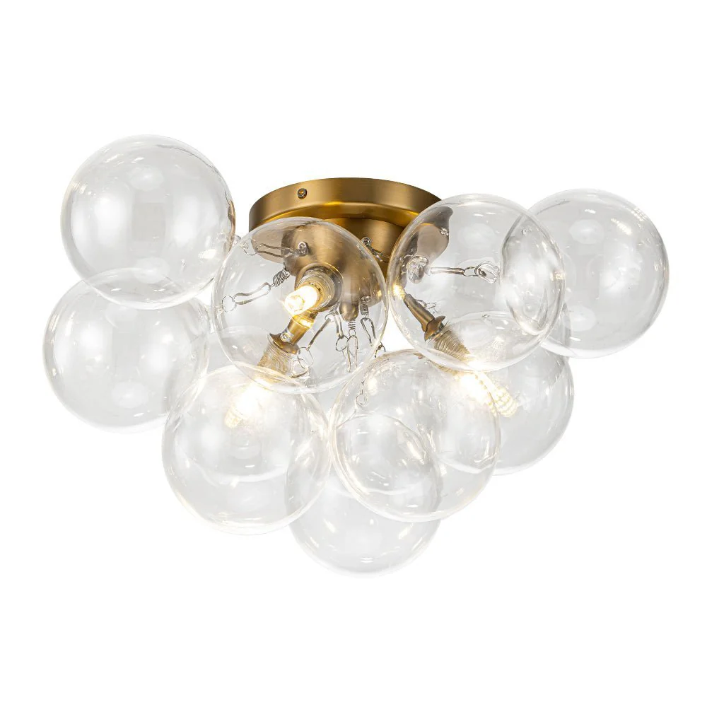 (OpenBox) 3-Light Brass Cluster Clear Glass Globe Bubble Ceiling Light - Image 13