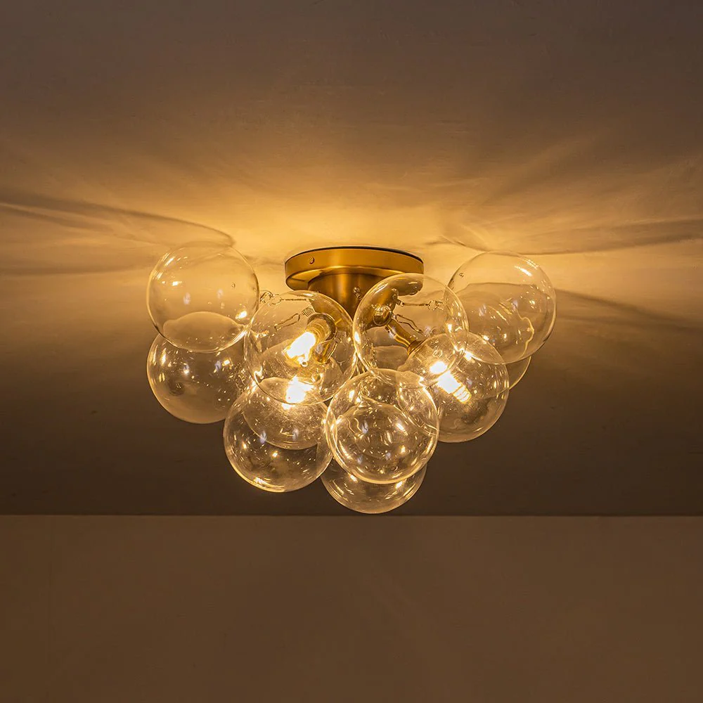 (OpenBox) 3-Light Brass Cluster Clear Glass Globe Bubble Ceiling Light - Image 16