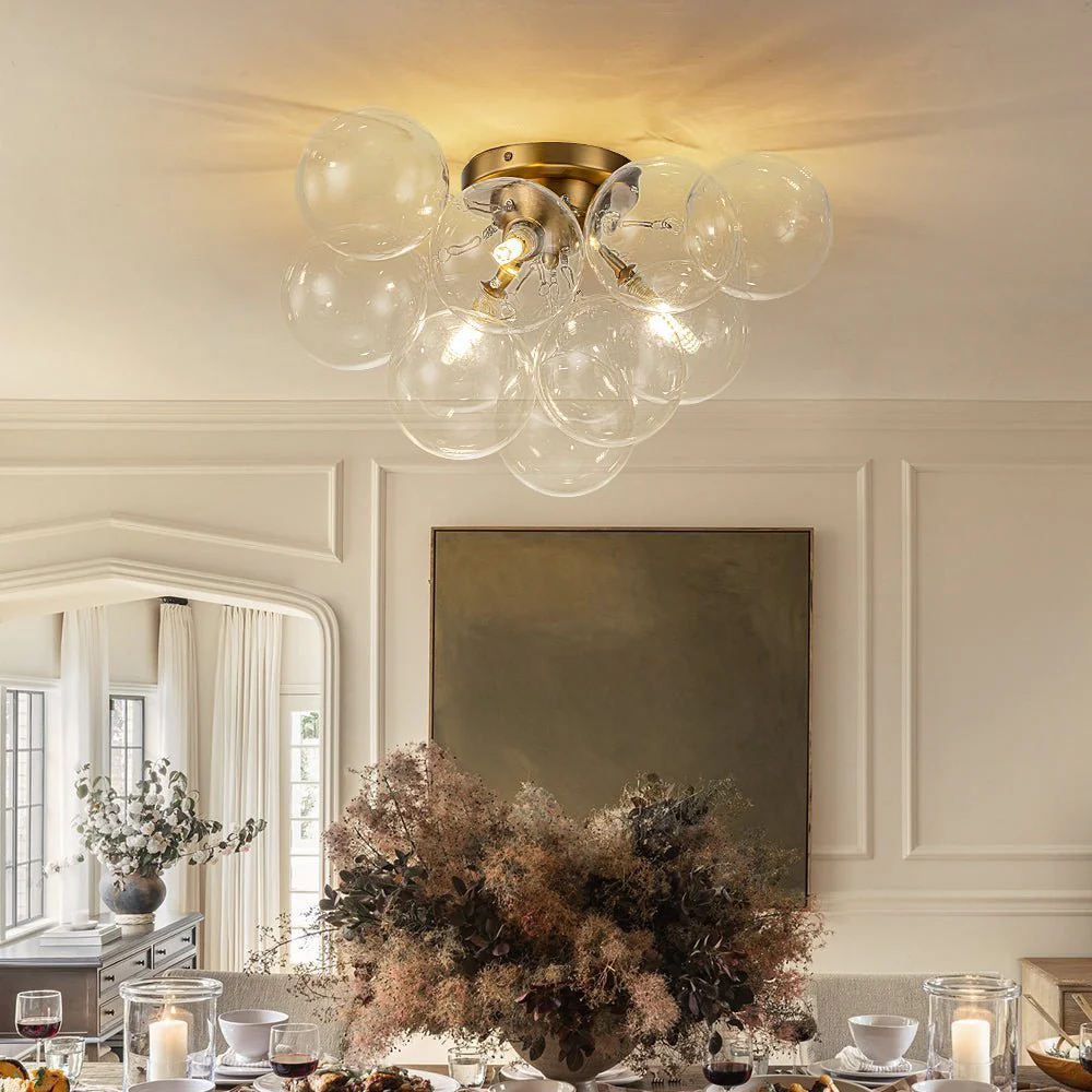 (OpenBox) 3-Light Brass Cluster Clear Glass Globe Bubble Ceiling Light - Image 2