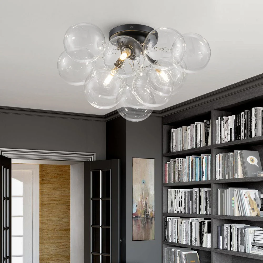 (OpenBox) 3-Light Brass Cluster Clear Glass Globe Bubble Ceiling Light - Image 7