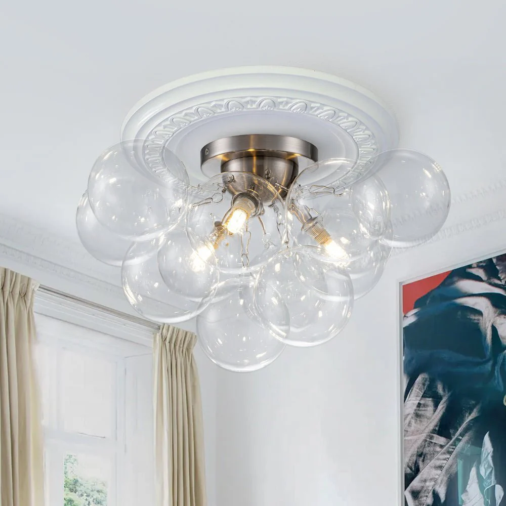 (OpenBox) 3-Light Brass Cluster Clear Glass Globe Bubble Ceiling Light - Image 9