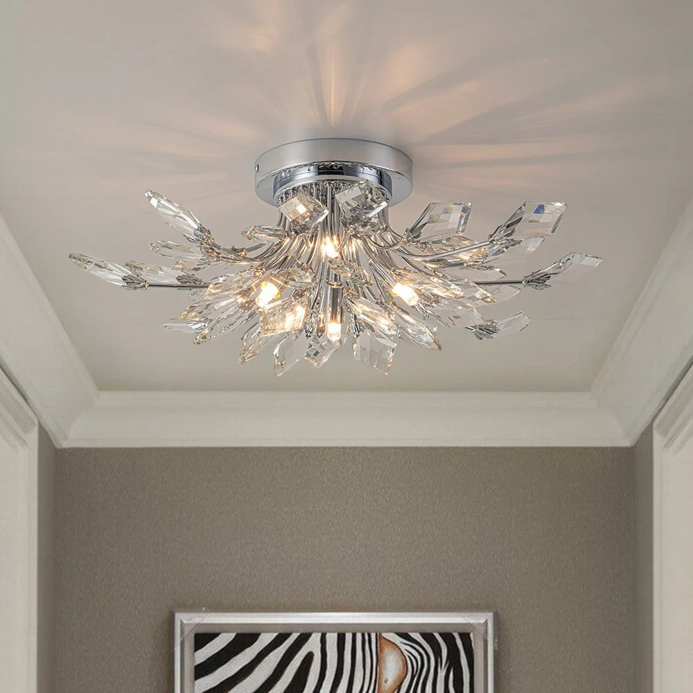 (OpenBox) 4-Light Bloom Crystal Leaf Semi Flush Mount Light - Image 3