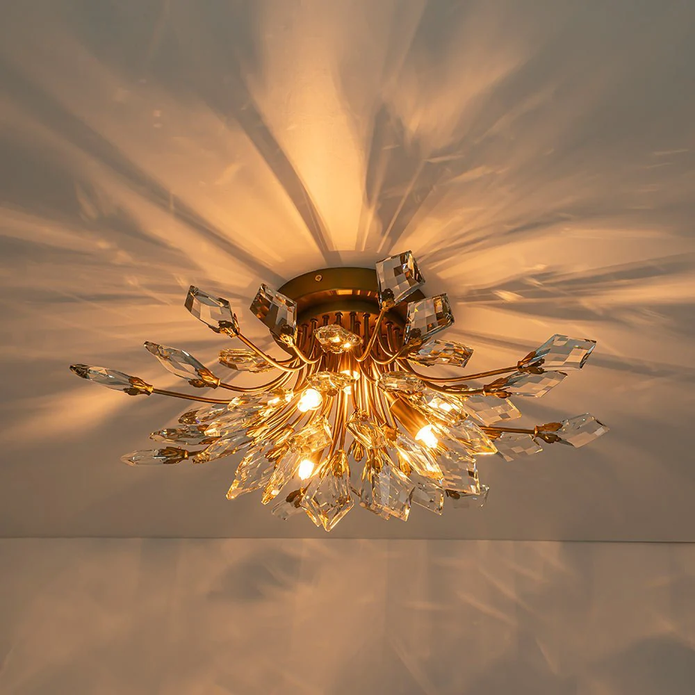 (OpenBox) 4-Light Bloom Crystal Leaf Semi Flush Mount Light - Image 9