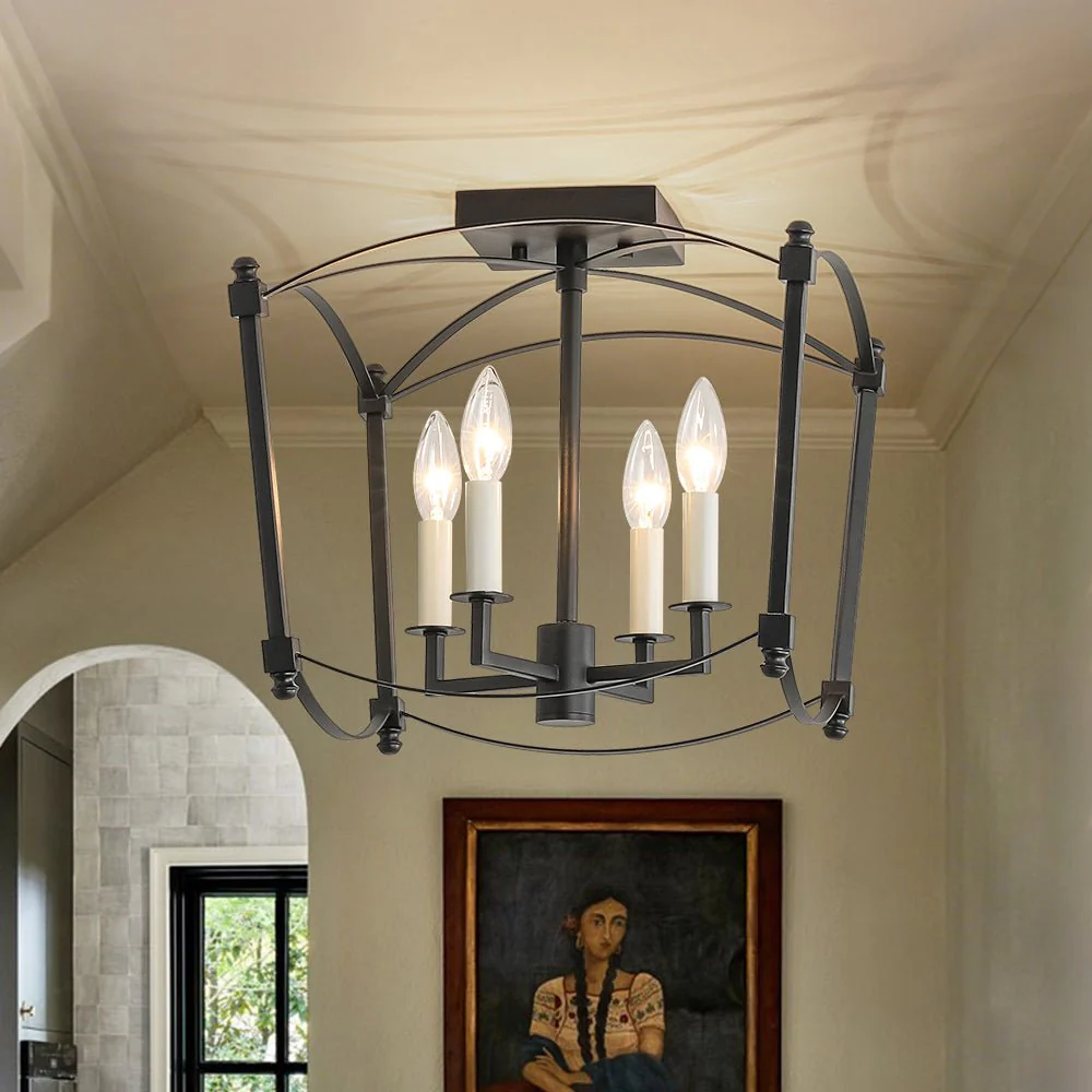 4-light French Antique Candle Style Lantern Semi Flush - Image 4