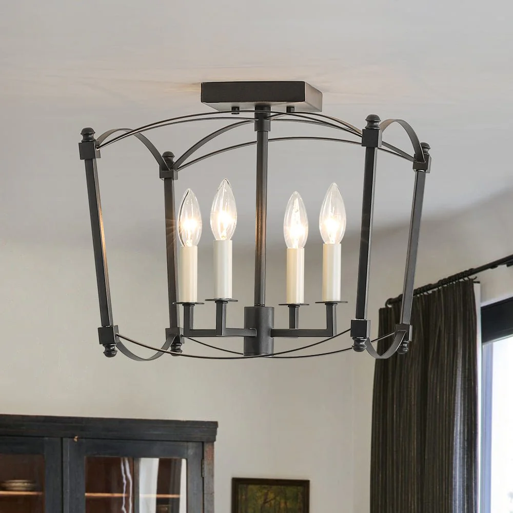 4-light French Antique Candle Style Lantern Semi Flush - Image 6