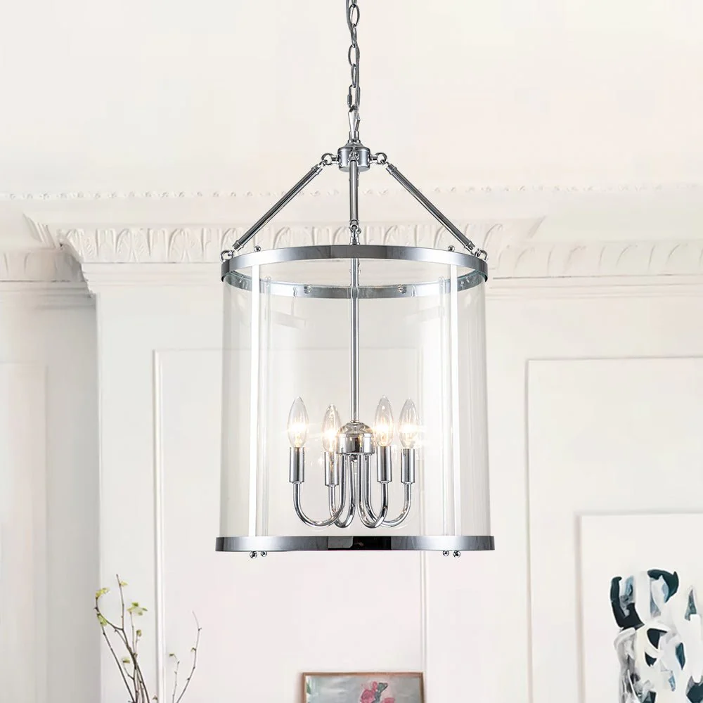 4-Light Manor Glass Wide Cylinder Lantern Pendant Light - Image 2