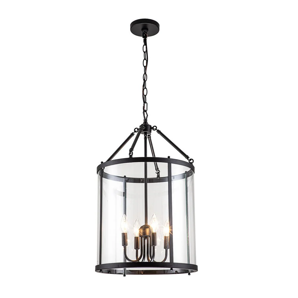 4-Light Manor Glass Wide Cylinder Lantern Pendant Light - Image 3