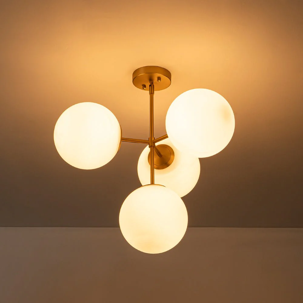 (OpenBox) 4-Light Opal Glass Globe Sputnik Semi Flush Chandelier - Image 9