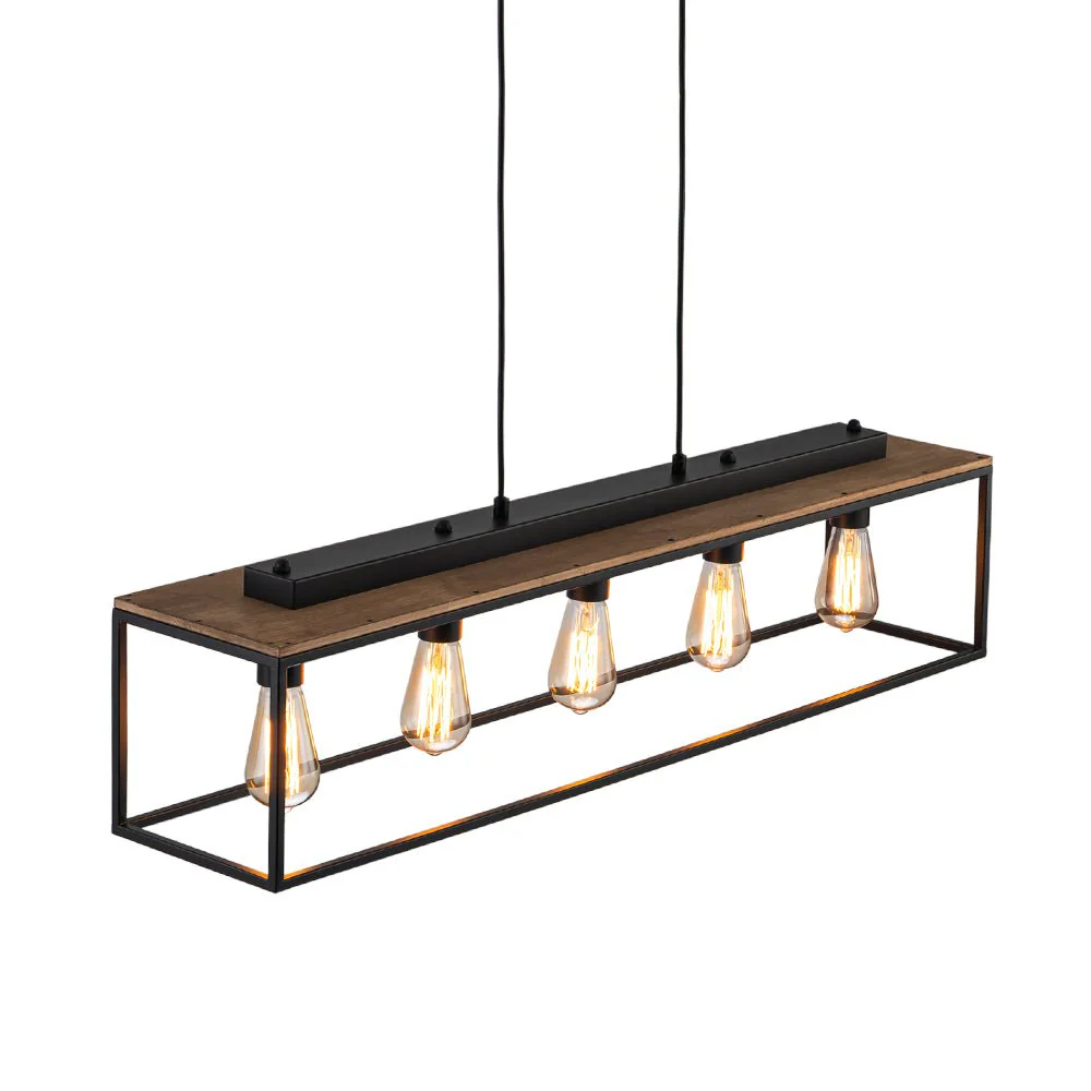 (OpenBox) 5-Light Aged Oak Iron Rectangle Cage Island Chandelier - Image 10
