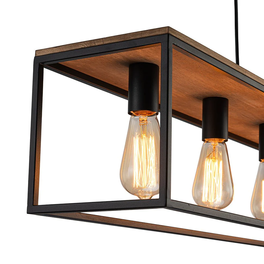 (OpenBox) 5-Light Aged Oak Iron Rectangle Cage Island Chandelier - Image 11
