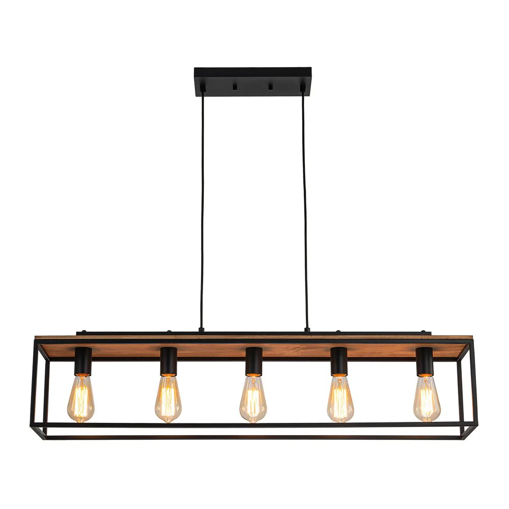 (OpenBox) 5-Light Aged Oak Iron Rectangle Cage Island Chandelier - Image 3