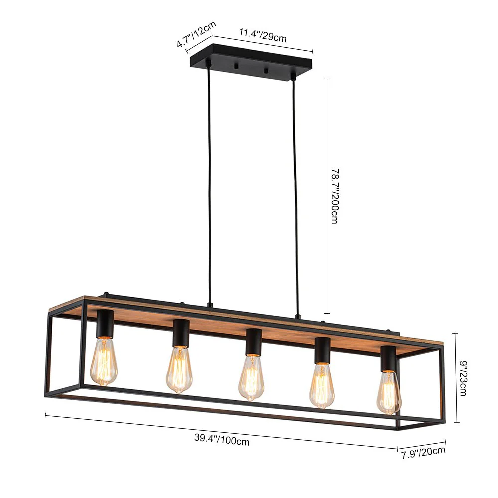 (OpenBox) 5-Light Aged Oak Iron Rectangle Cage Island Chandelier - Image 4