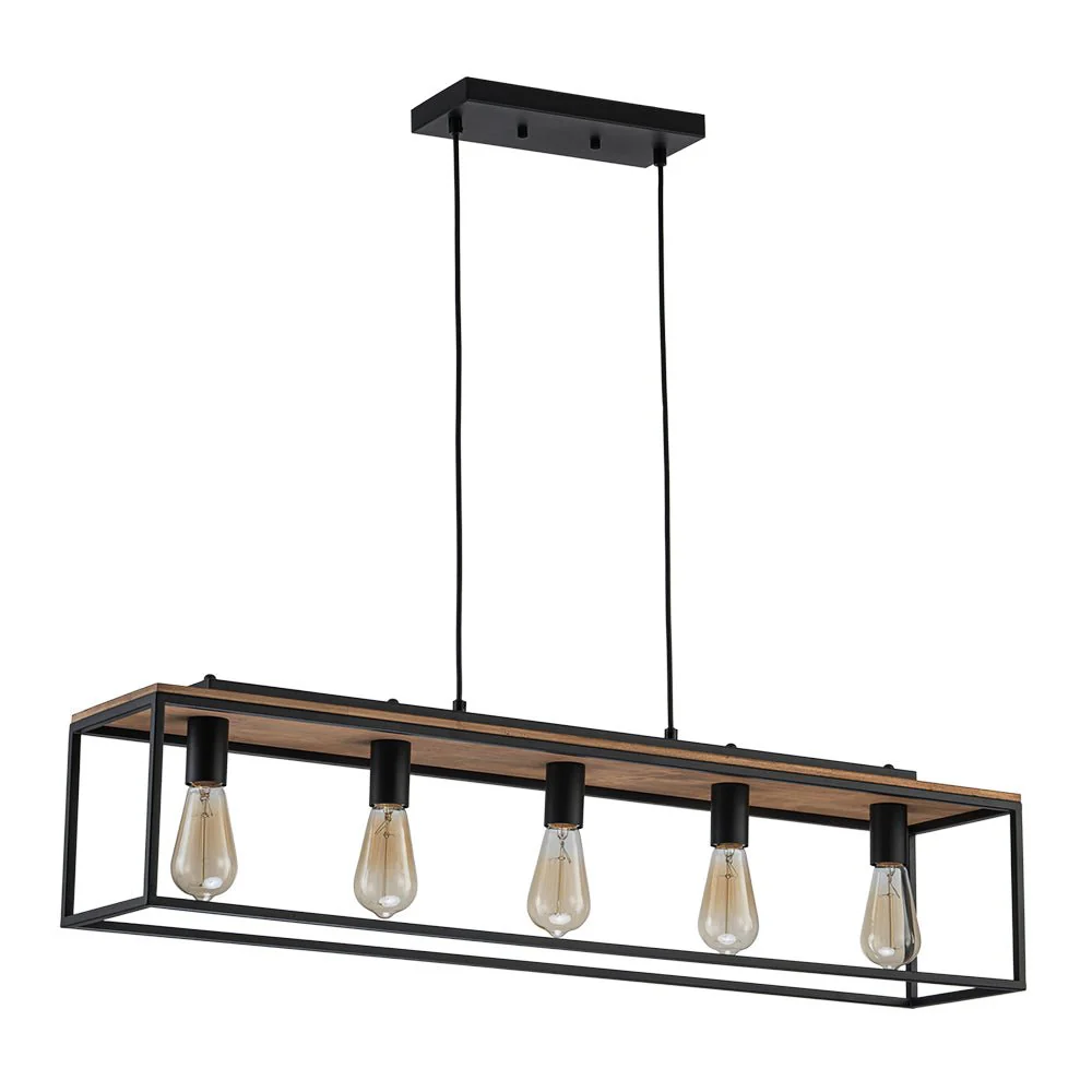 (OpenBox) 5-Light Aged Oak Iron Rectangle Cage Island Chandelier - Image 5