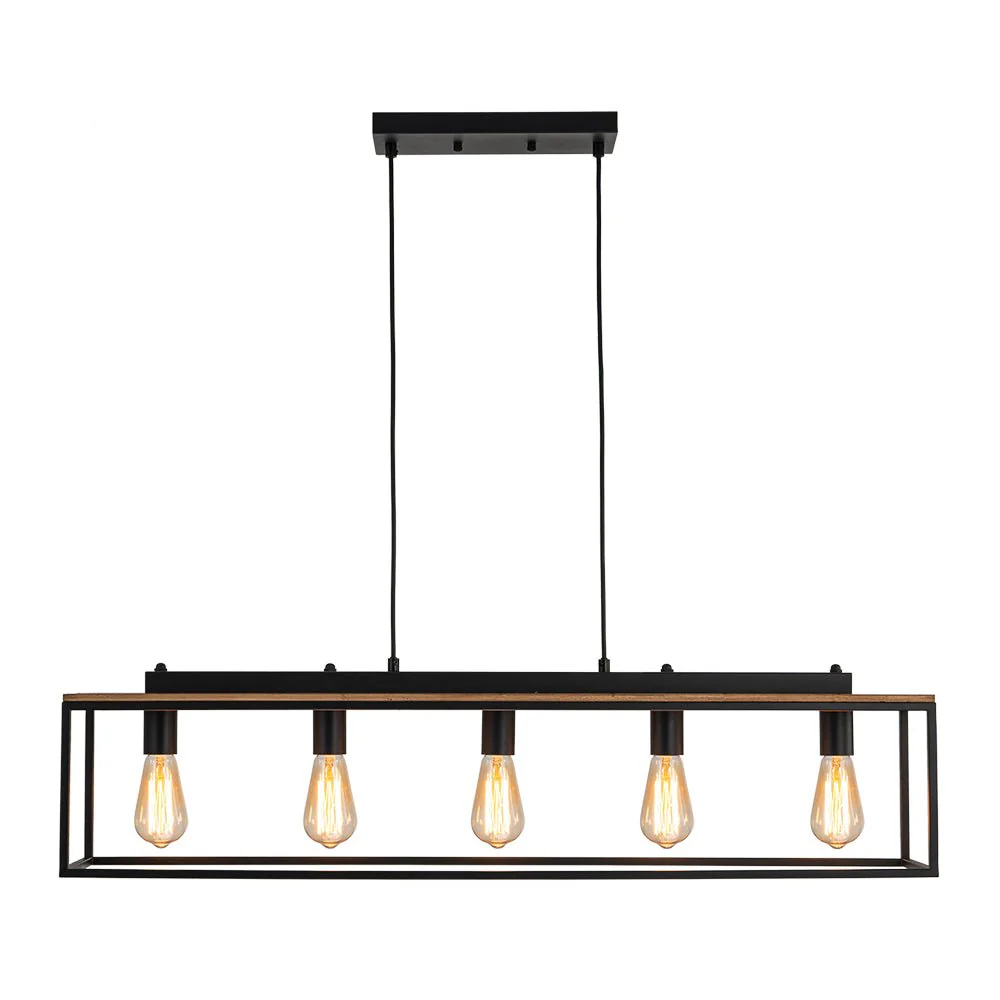 (OpenBox) 5-Light Aged Oak Iron Rectangle Cage Island Chandelier - Image 6