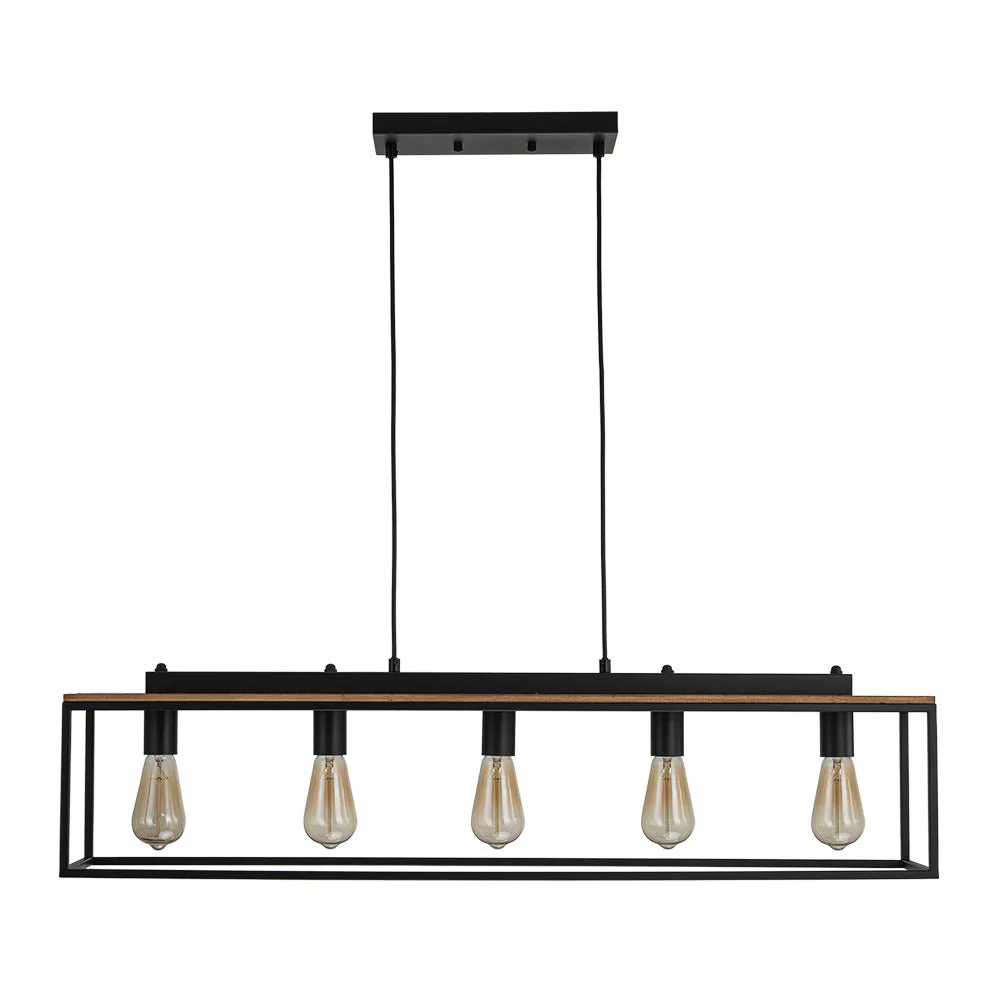 (OpenBox) 5-Light Aged Oak Iron Rectangle Cage Island Chandelier - Image 7