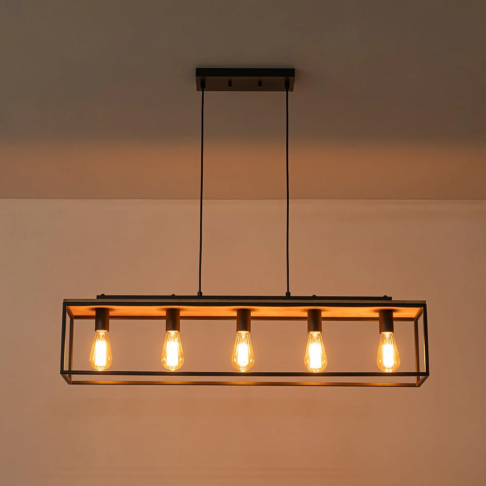 (OpenBox) 5-Light Aged Oak Iron Rectangle Cage Island Chandelier - Image 8