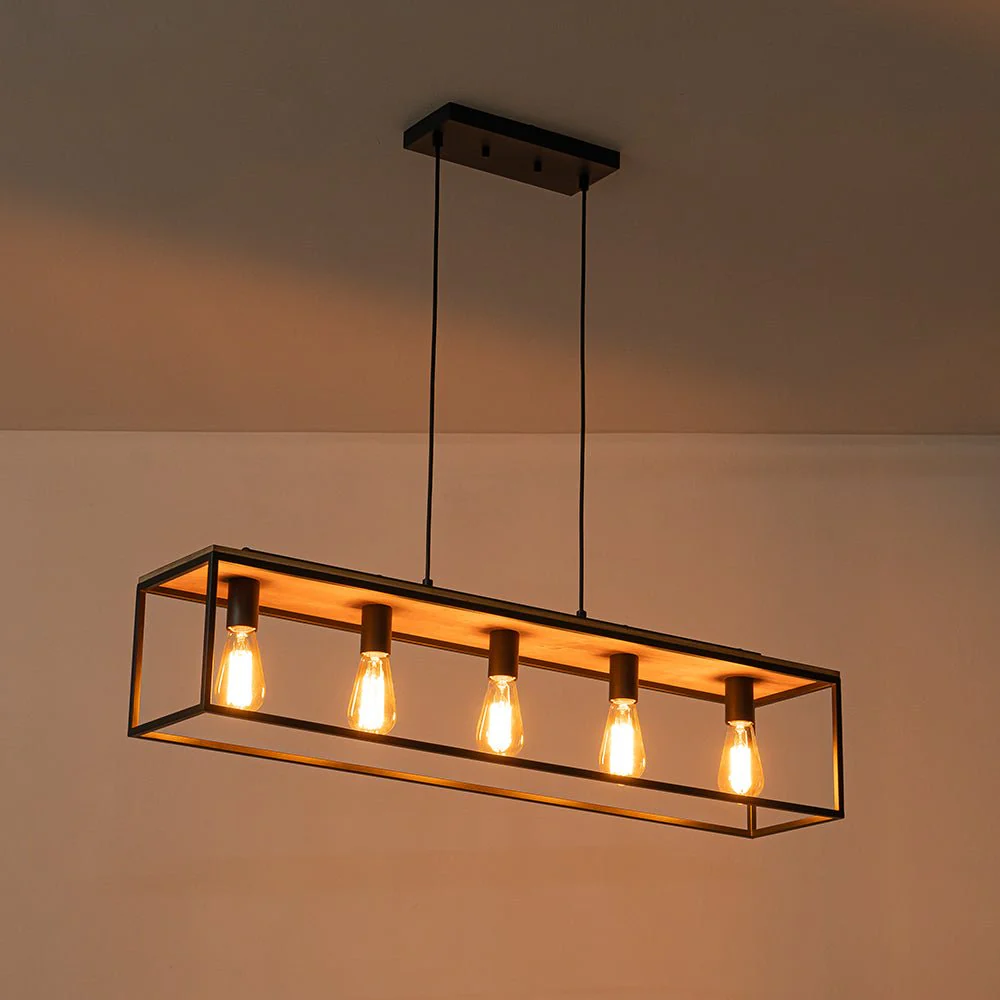 (OpenBox) 5-Light Aged Oak Iron Rectangle Cage Island Chandelier - Image 9