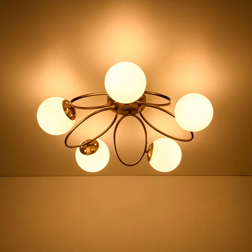 5-Light Bloom Ring Opal Glass Globe Semi Flush Mount - Image 10