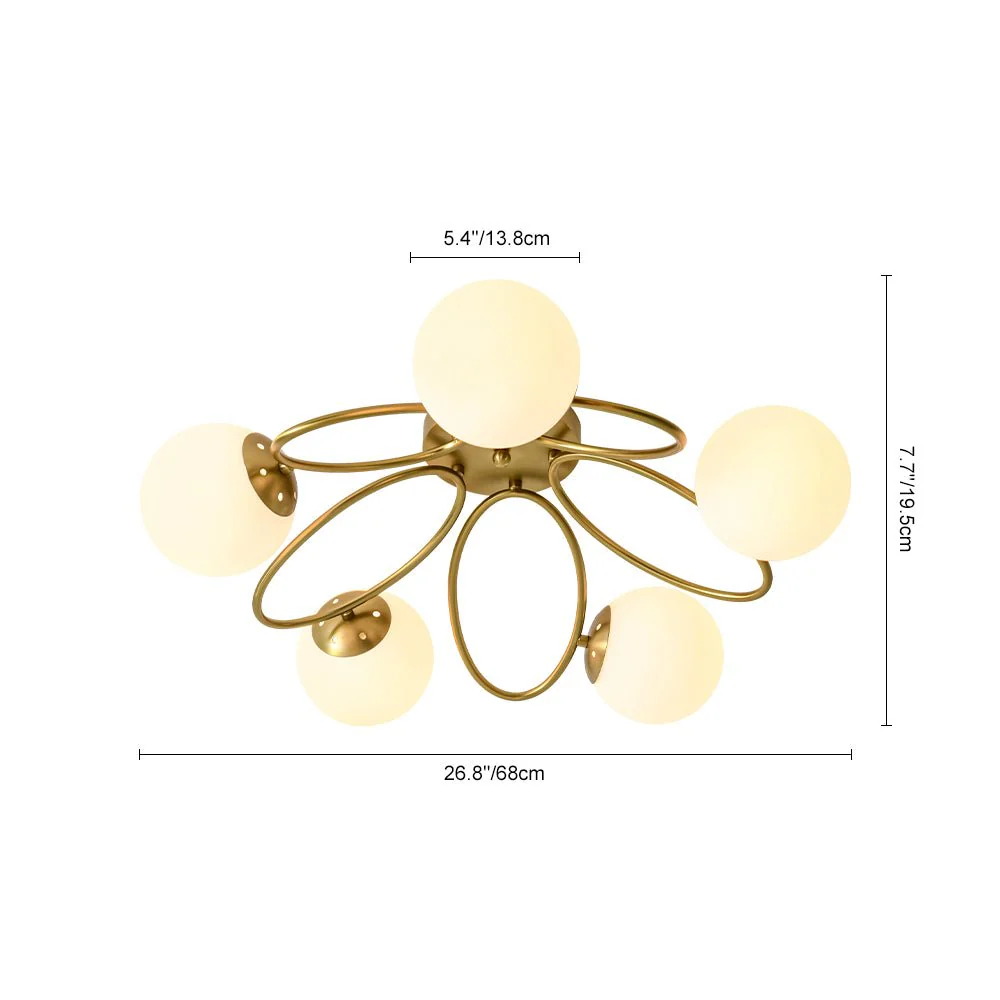 5-Light Bloom Ring Opal Glass Globe Semi Flush Mount - Image 11