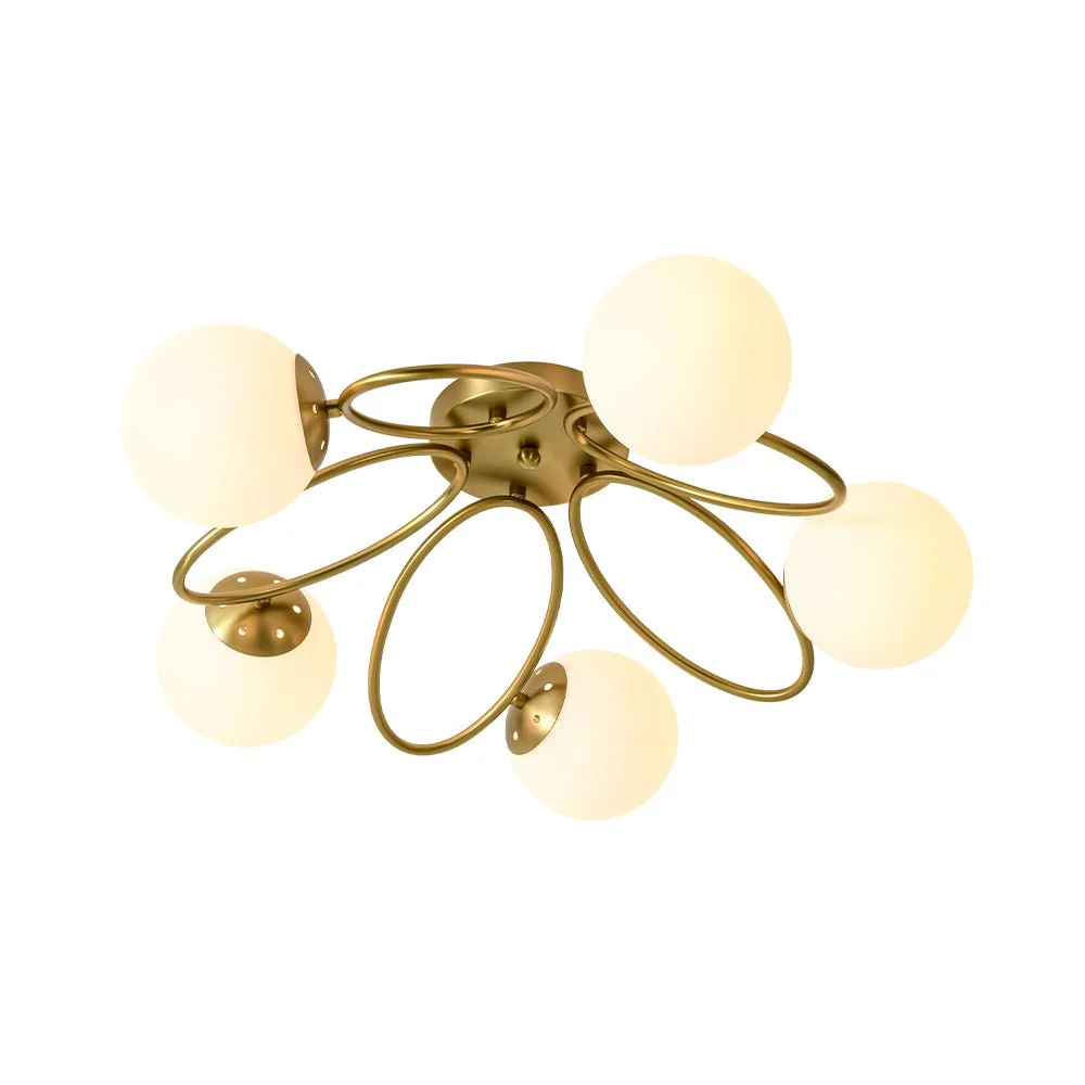 5-Light Bloom Ring Opal Glass Globe Semi Flush Mount - Image 3