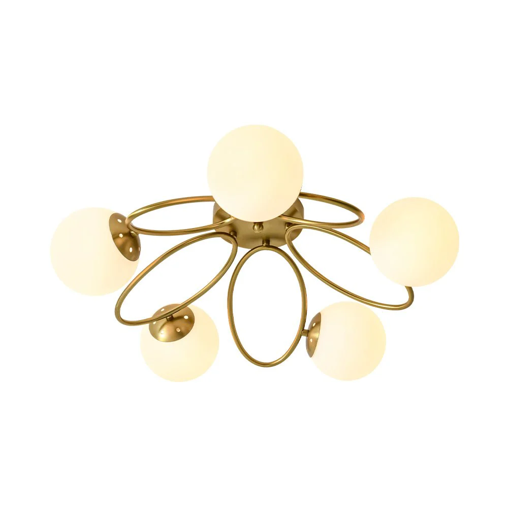 5-Light Bloom Ring Opal Glass Globe Semi Flush Mount - Image 5