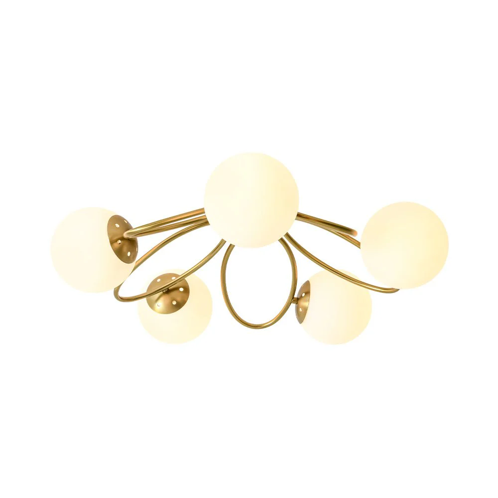 5-Light Bloom Ring Opal Glass Globe Semi Flush Mount - Image 6