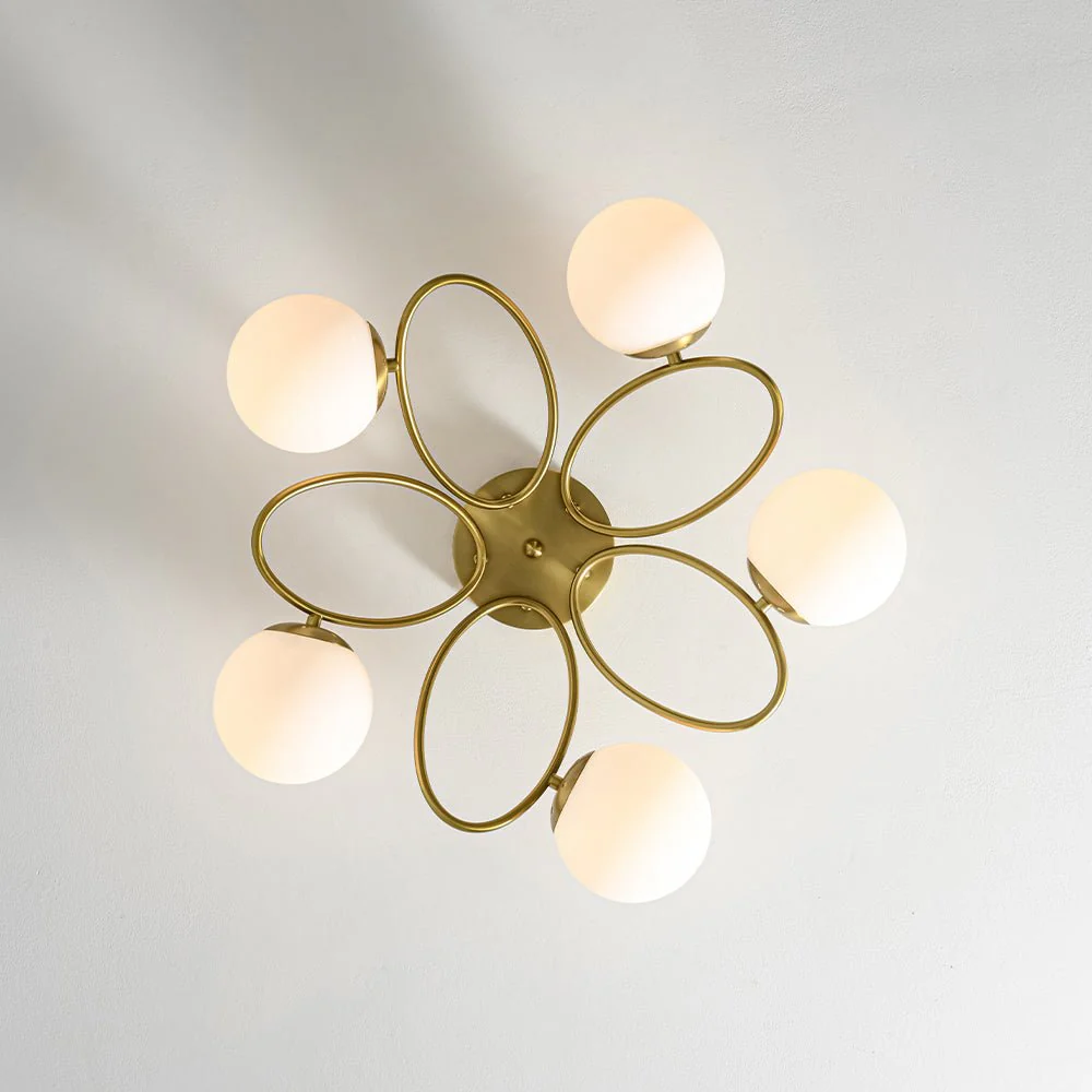 5-Light Bloom Ring Opal Glass Globe Semi Flush Mount - Image 8