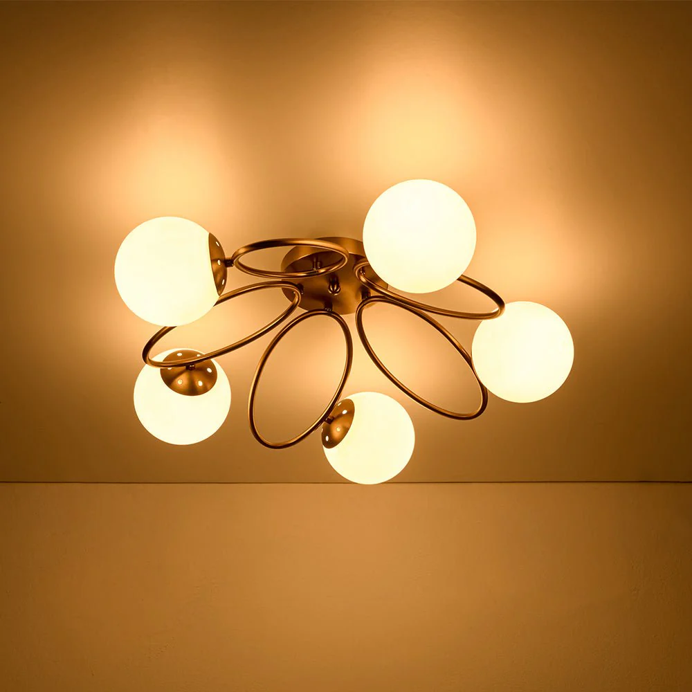 5-Light Bloom Ring Opal Glass Globe Semi Flush Mount - Image 9