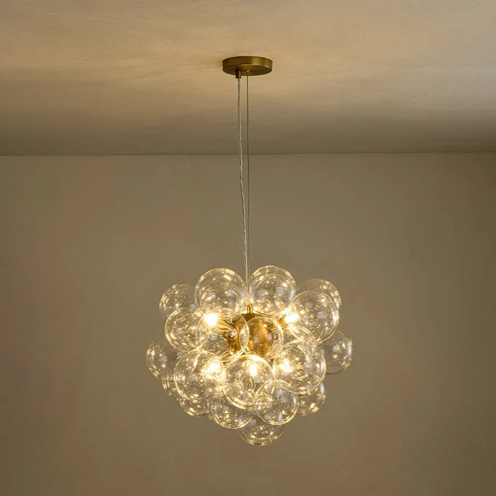 (OpenBox) 6-Light Dimmable Brass Cluster Clear Glass Bubble Sphere Chandelier - Image 10