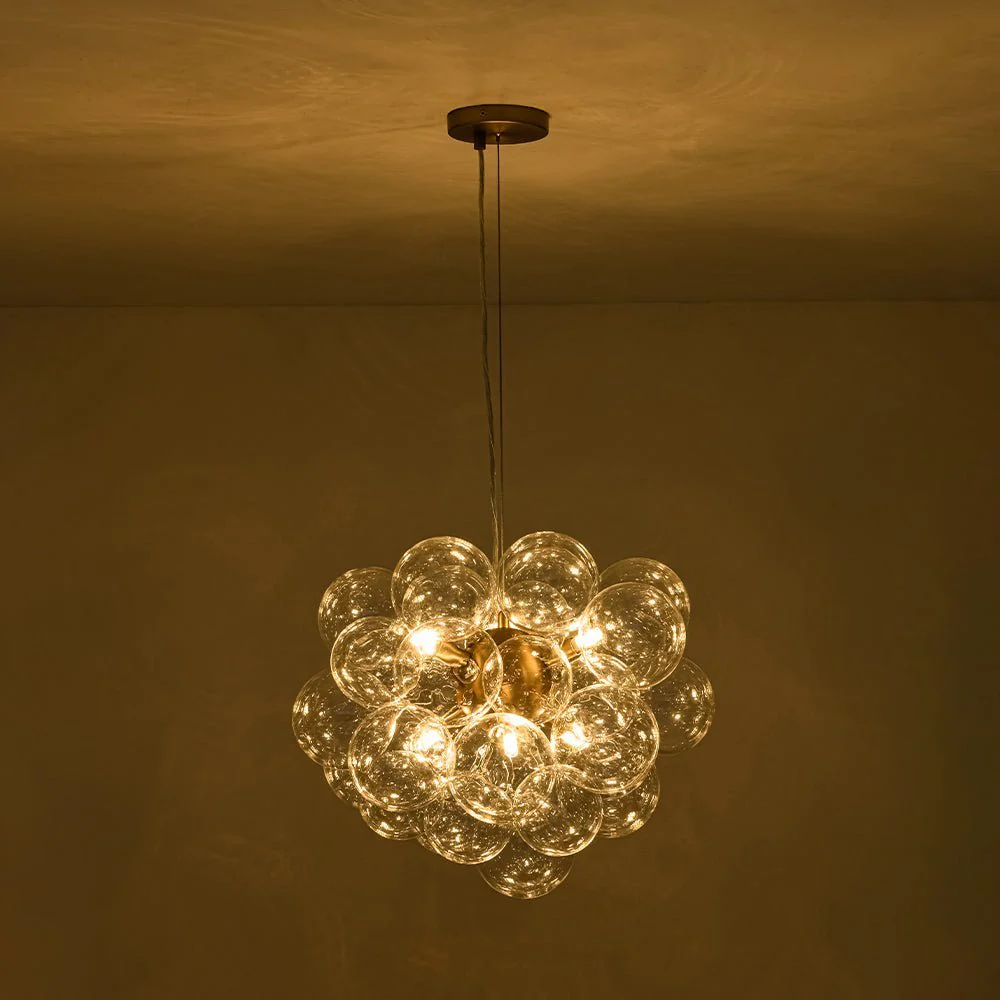 (OpenBox) 6-Light Dimmable Brass Cluster Clear Glass Bubble Sphere Chandelier - Image 11