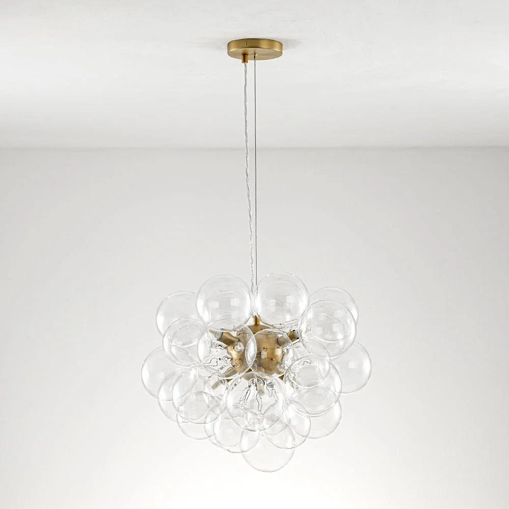 (OpenBox) 6-Light Dimmable Brass Cluster Clear Glass Bubble Sphere Chandelier - Image 13