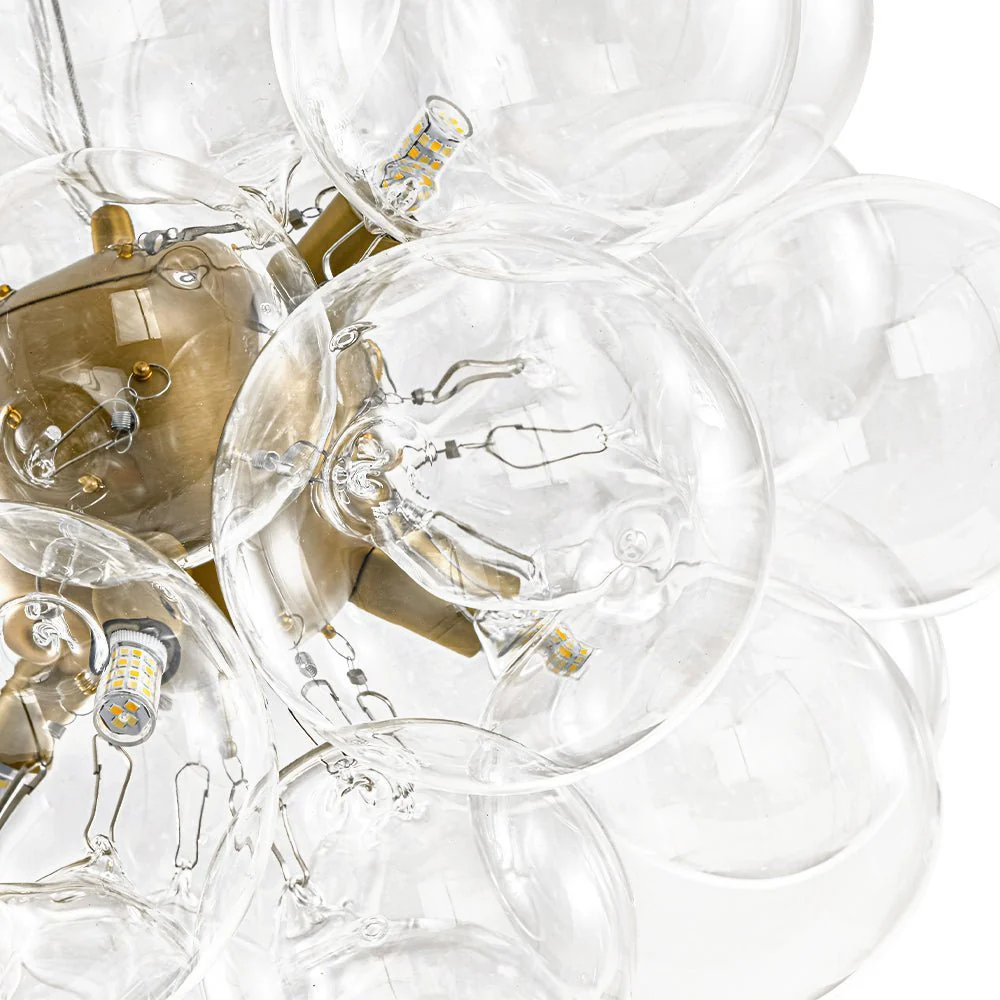 (OpenBox) 6-Light Dimmable Brass Cluster Clear Glass Bubble Sphere Chandelier - Image 15