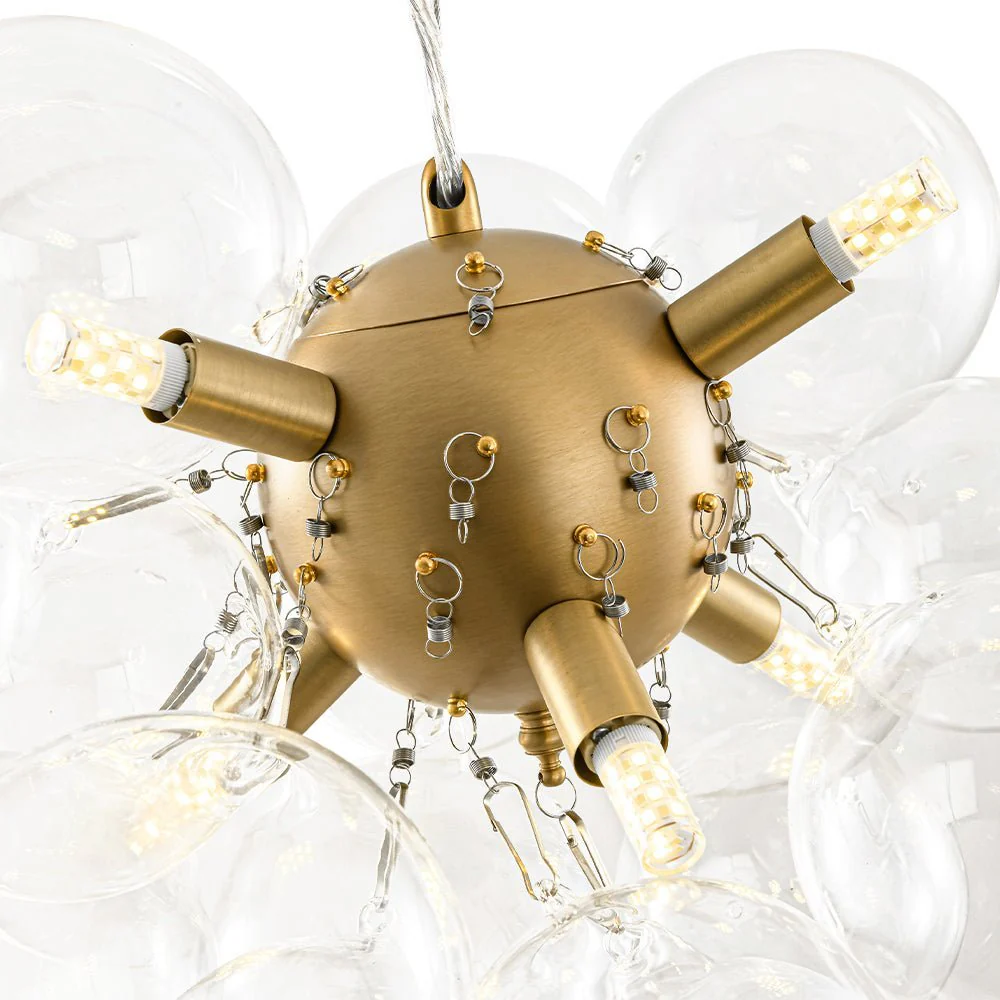 (OpenBox) 6-Light Dimmable Brass Cluster Clear Glass Bubble Sphere Chandelier - Image 16