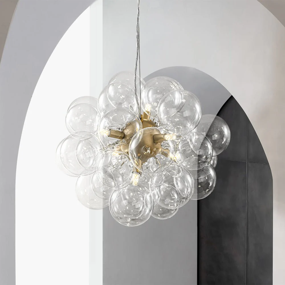 (OpenBox) 6-Light Dimmable Brass Cluster Clear Glass Bubble Sphere Chandelier - Image 2