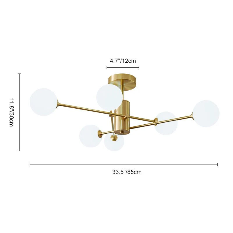 (OpenBox) 6-Light Opal Glass Globe Linear Sputnik Semi Flush - Image 11