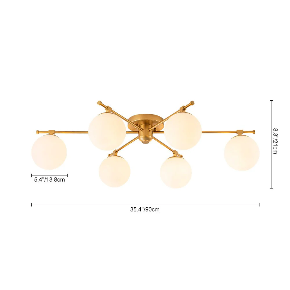 (OpenBox) 6-Light Opal Glass Globe Linear Sputnik Semi Flush Chandelier - Image 10