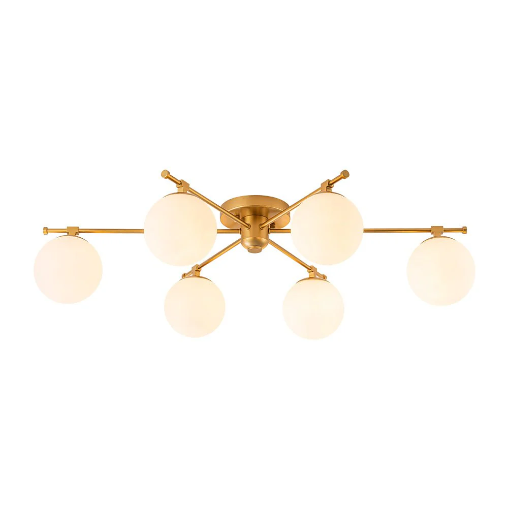 (OpenBox) 6-Light Opal Glass Globe Linear Sputnik Semi Flush Chandelier - Image 3