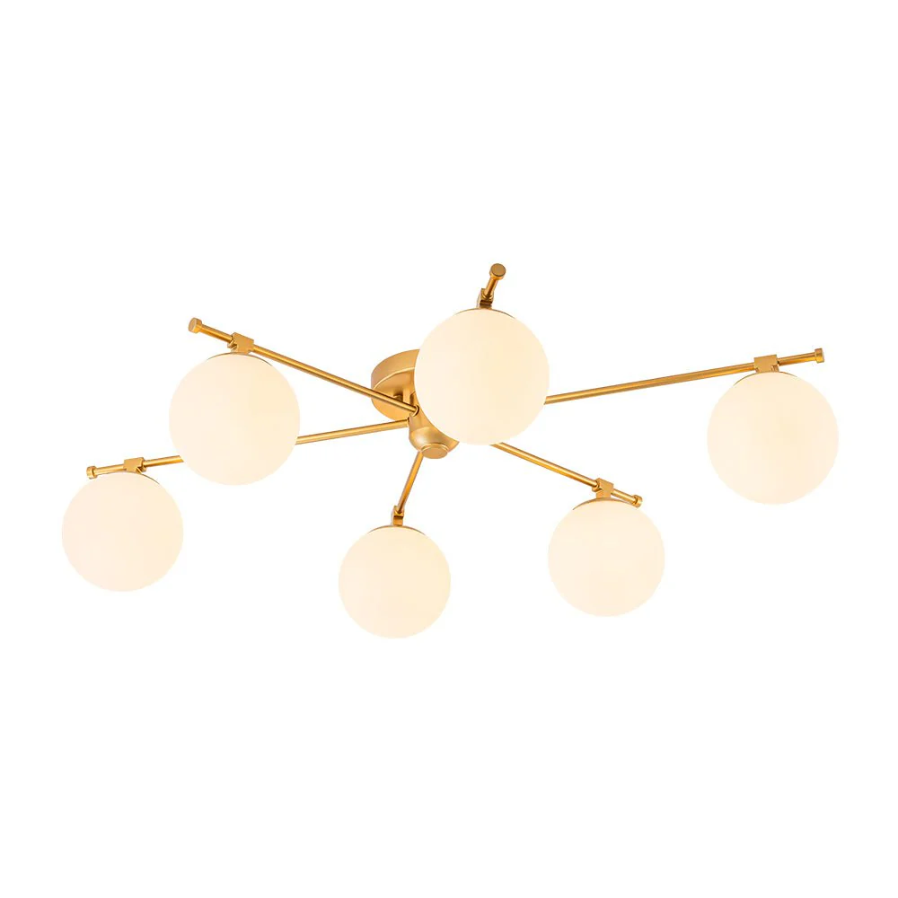 (OpenBox) 6-Light Opal Glass Globe Linear Sputnik Semi Flush Chandelier - Image 4