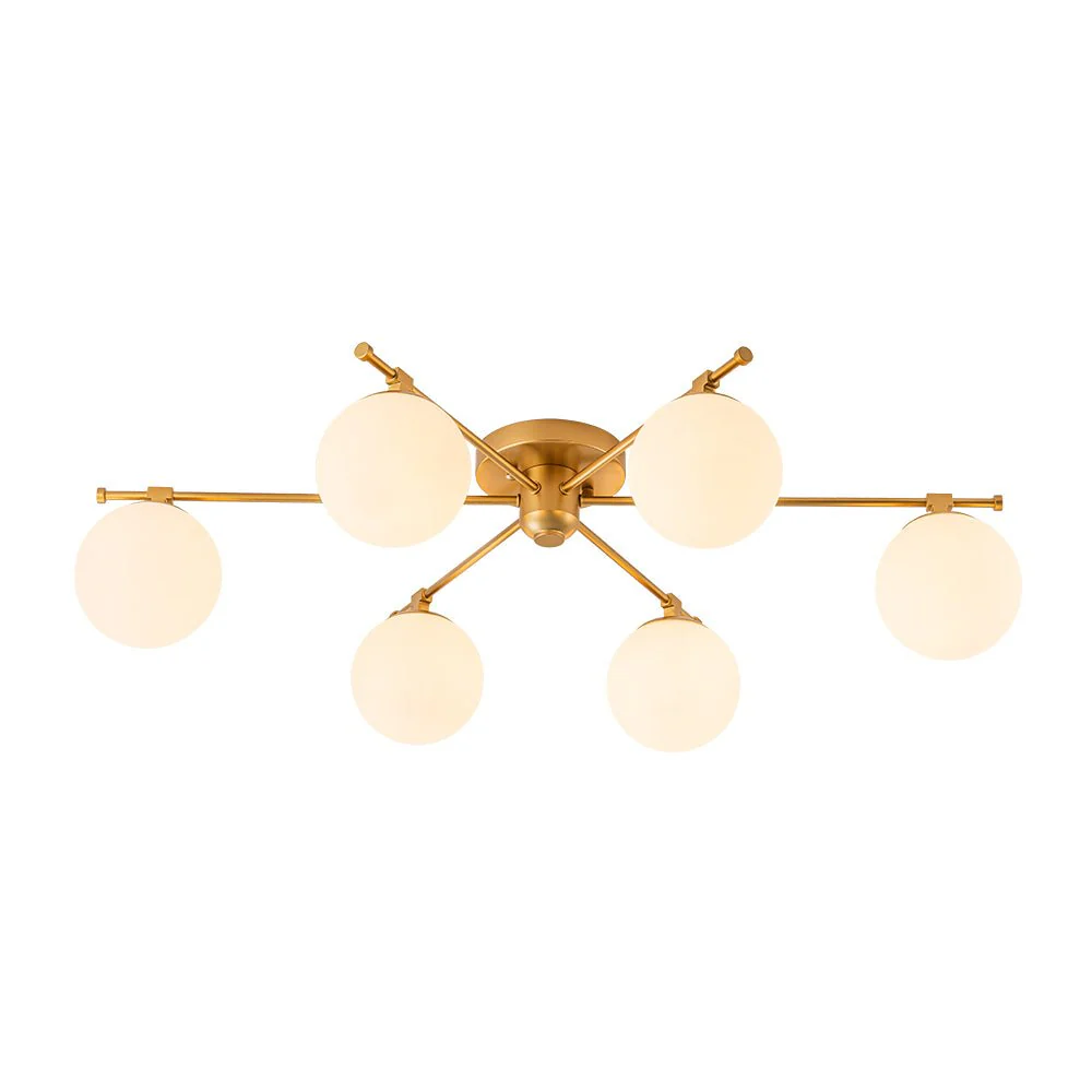 (OpenBox) 6-Light Opal Glass Globe Linear Sputnik Semi Flush Chandelier - Image 7