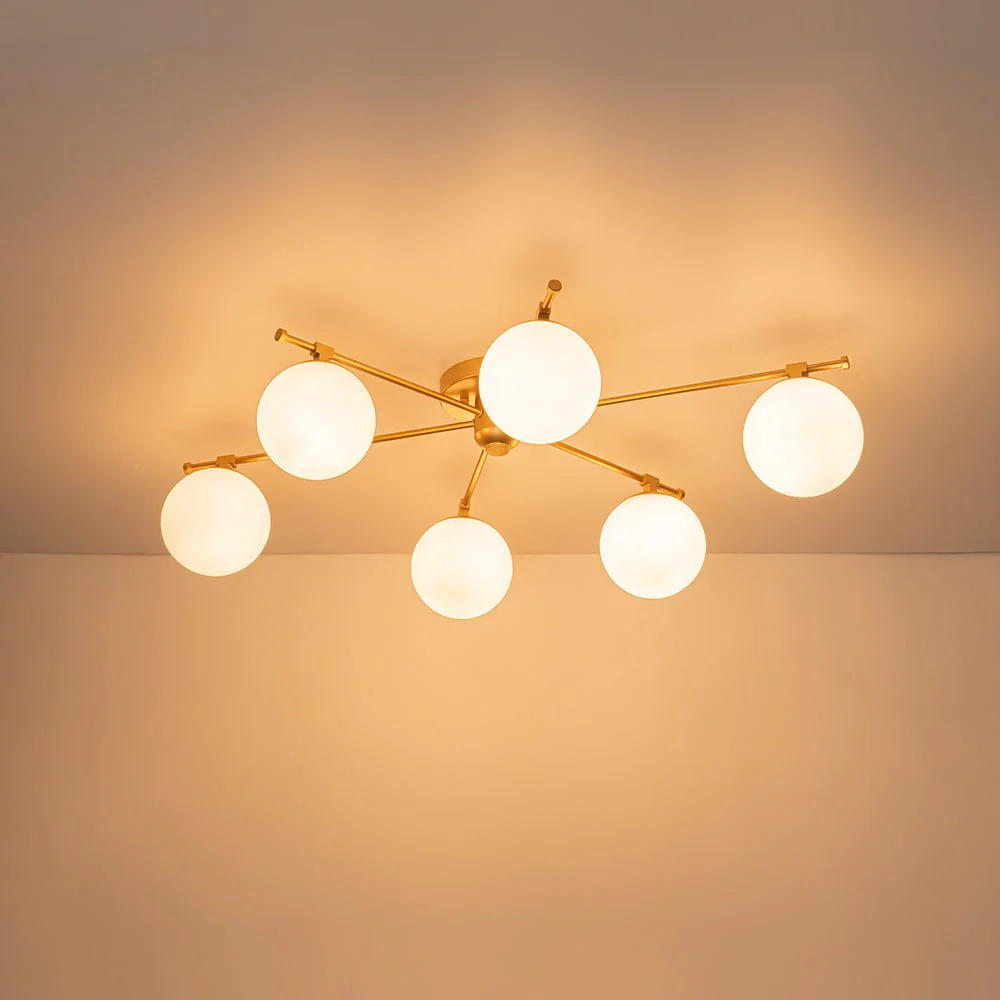 (OpenBox) 6-Light Opal Glass Globe Linear Sputnik Semi Flush Chandelier - Image 8