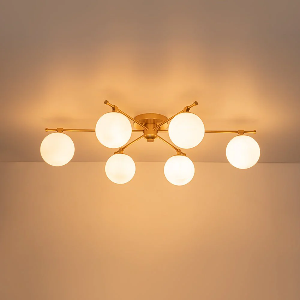(OpenBox) 6-Light Opal Glass Globe Linear Sputnik Semi Flush Chandelier - Image 9