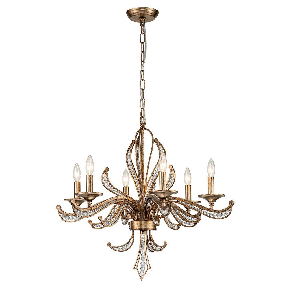 6-Light Vintage Candle Style Chandelier Crystal Beads - Image 4