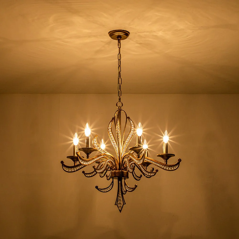 6-Light Vintage Candle Style Chandelier Crystal Beads - Image 9